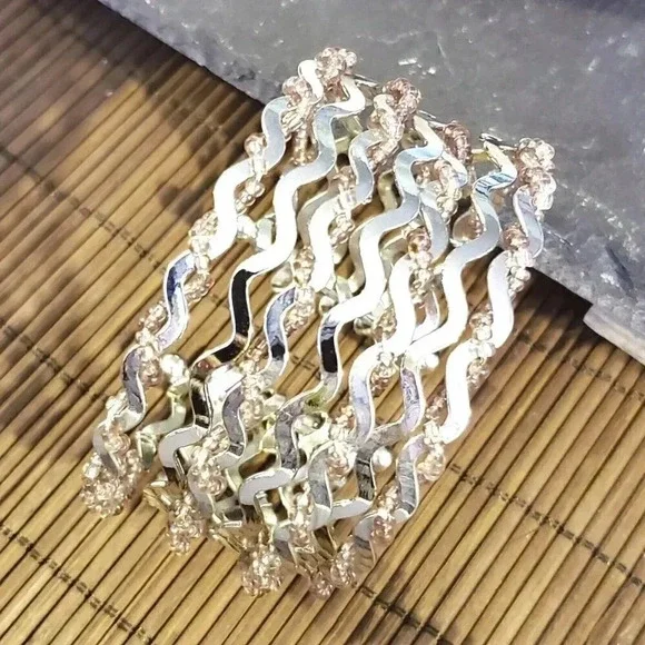 Vintage 90s Y2K Silver Pink Beaded Wire Wrap Detail Cuff Bracelet - Picture 3 of 12